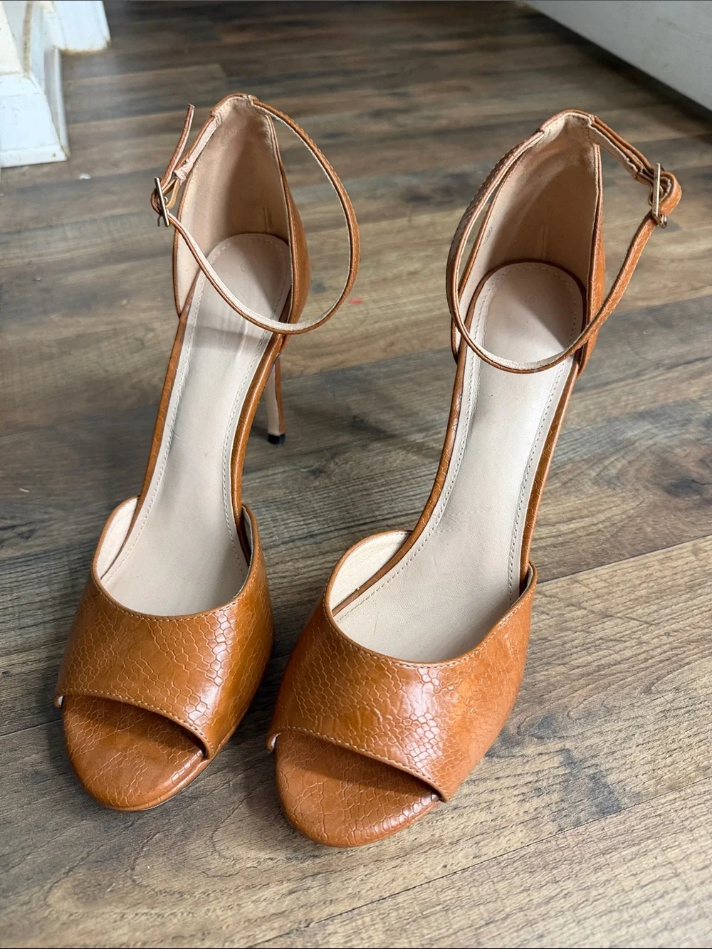 Women's Cognac Ankle-Strap Stiletto Heels